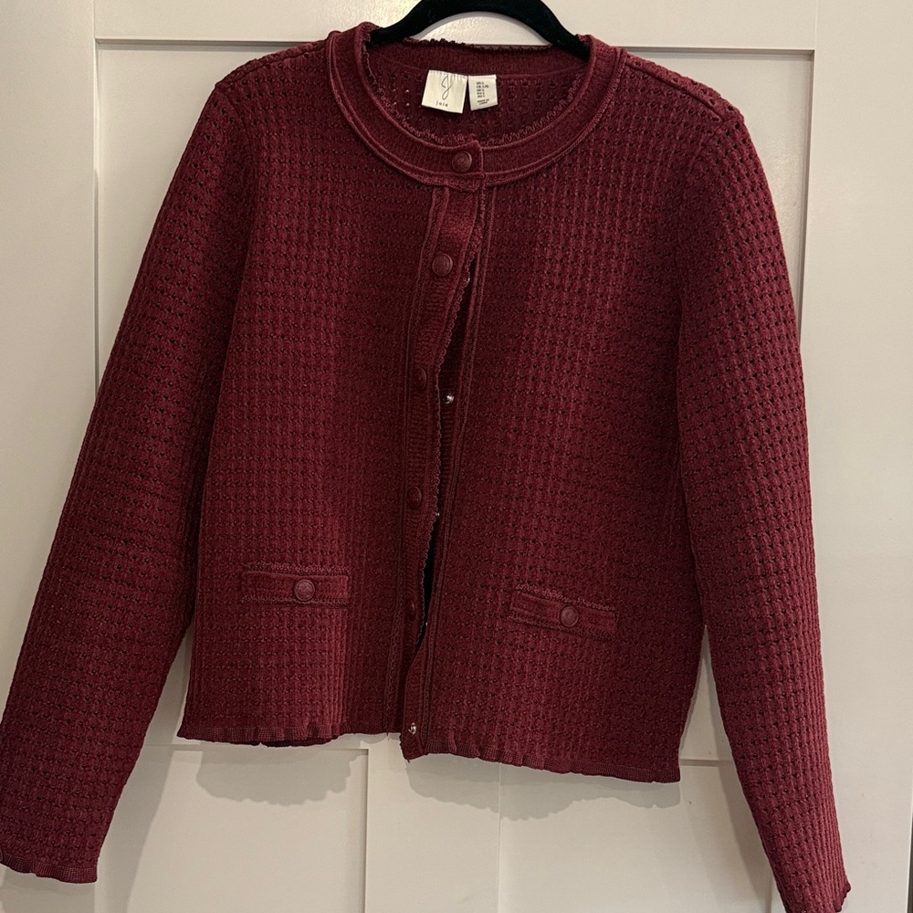Joie Women’s Waffle Knit Button-Front Sweater - Burgundy.  Size Large.